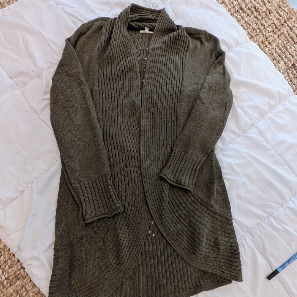 Green Long Open Front cardigan